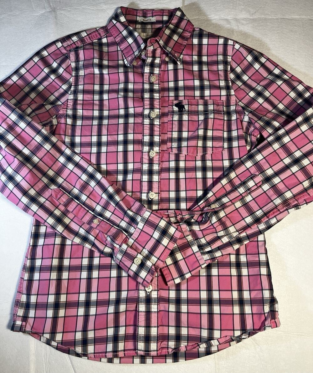 Abercrombie & Fitch Muscle Men’s Small Pink Plaid Long Sleeve Button Up Shirt